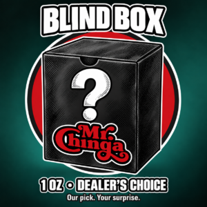 Blind Box by Mr. Chinga: black mystery box with a question mark, 1 oz dealer’s choice.